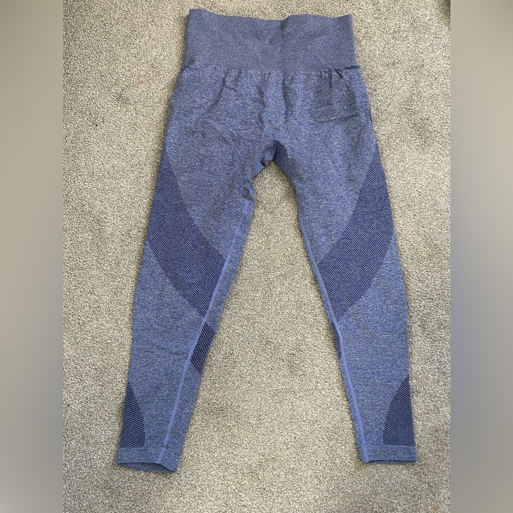 Butt Lifting Blue Seamless Workout Leggings with Mesh Panels Size Large